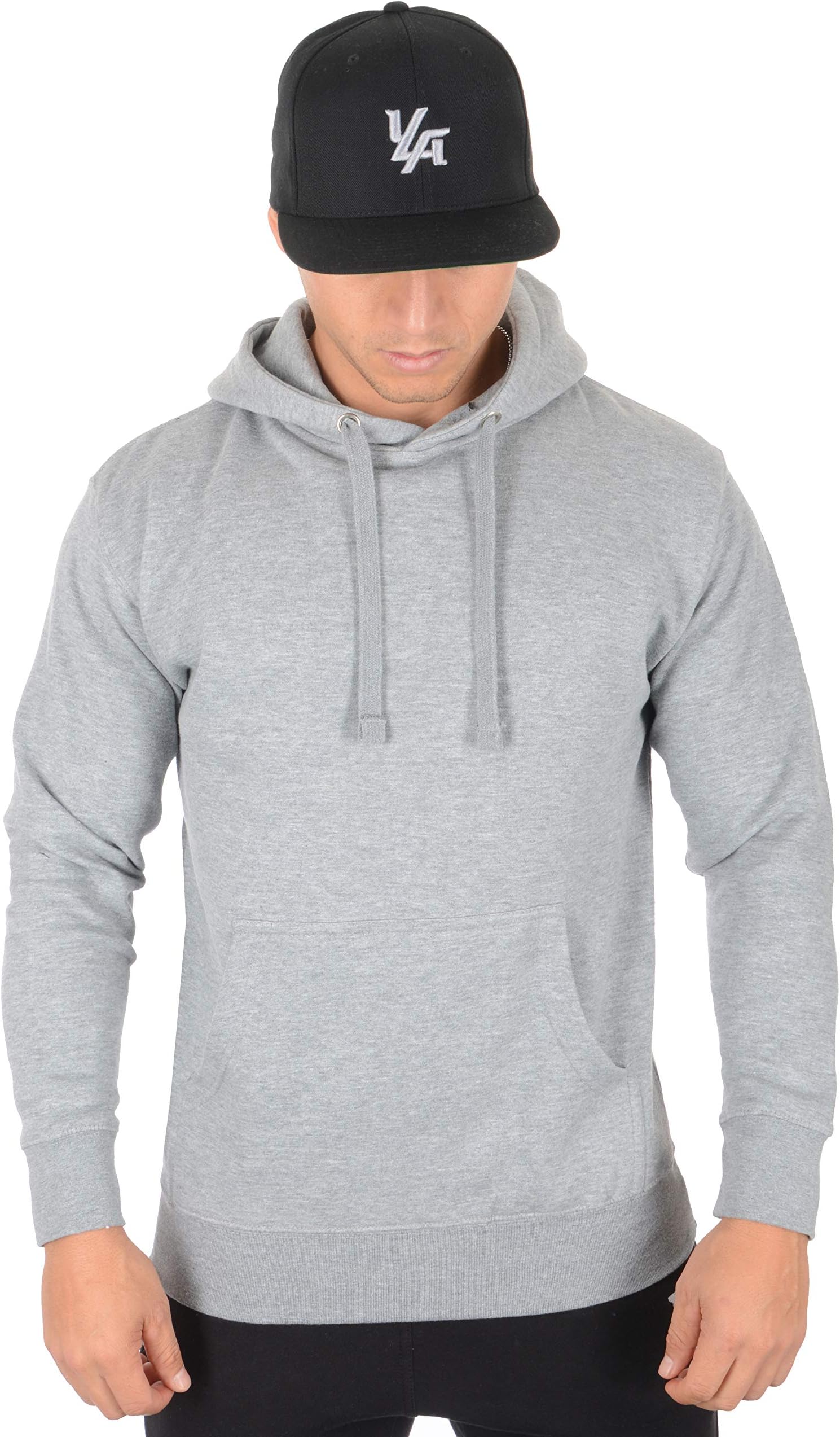 YoungLA Mens Fleece Pullover Hoodie Plain Hooded Sweatshirt 530 Gry L Gray