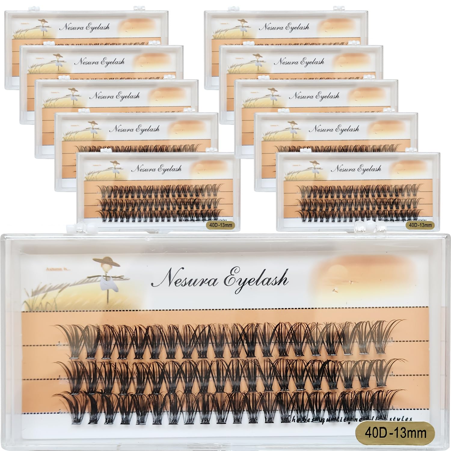 10 Boxes of 40D 0.07mm Faux Mink False Eyelashes, D Curling 9-16mm Mix Natural Eyelash Extension, 60 Clusters/1 Box Individual Eyelash Cluster Makeup