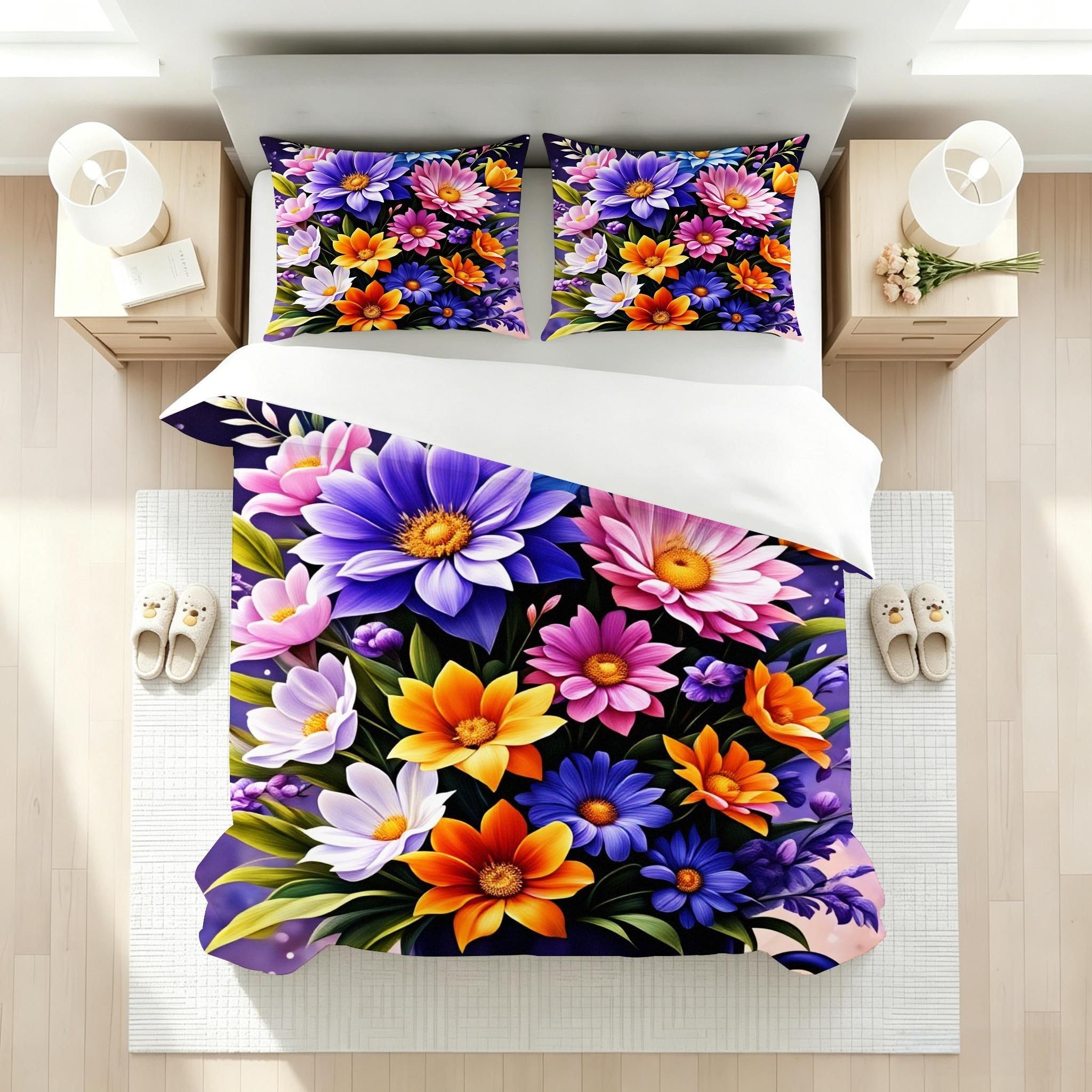 Copripiumino Matrimoniale Fiore Viola 260x240, ZW672 | Traspiranti Durevoli Microfibra, per Tutta la Famiglia, Matrimoniale, per Tutte le Stagioni, con 2 Federe 50x80 cm