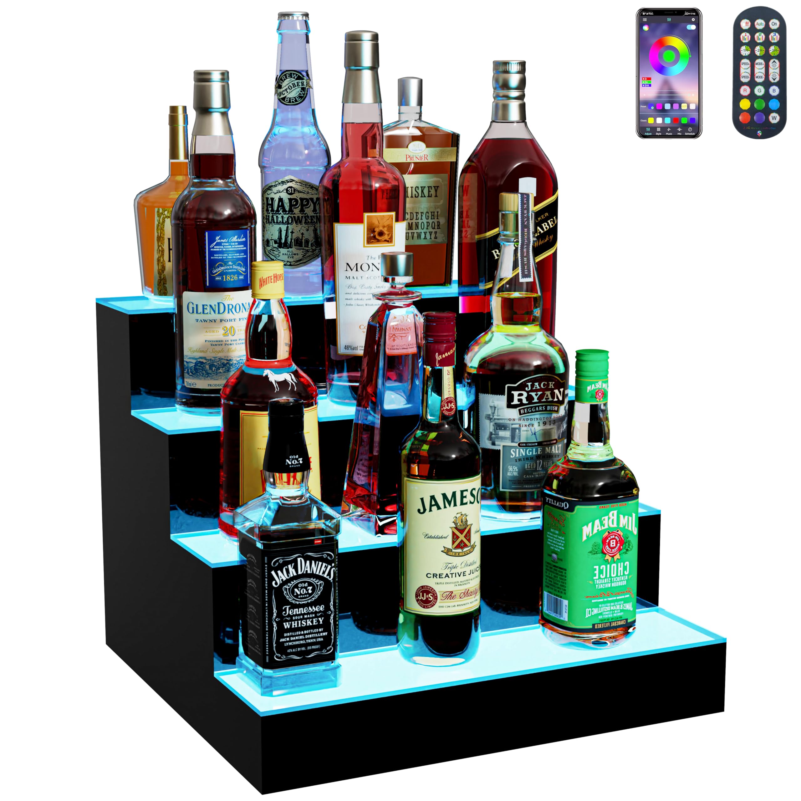 MESAlLUP Acrylic 16 Inch 4 Tier LED Liquor Bottle Display Shelf, Lighted Bar Shelves with APP or Remote Control, Mulit Color Lighting for Home Mini Bars Decor, Restaurants &amp; Party Use