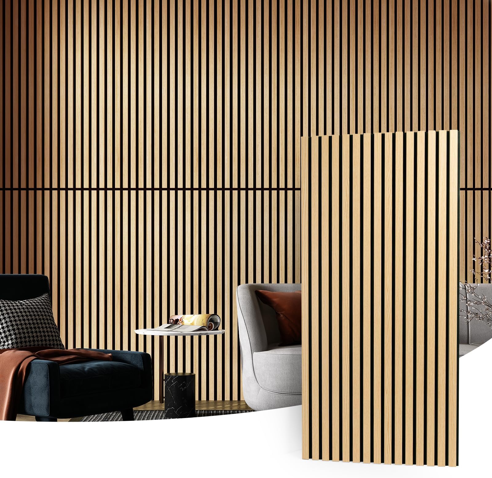 Art3d 4 Pack 47.2 x 23.6in. Wood Slat Acoustic Panels for Wall and Ceiling - 3D Fluted Sound Absorbing Panel with Wood Finish - Oak
