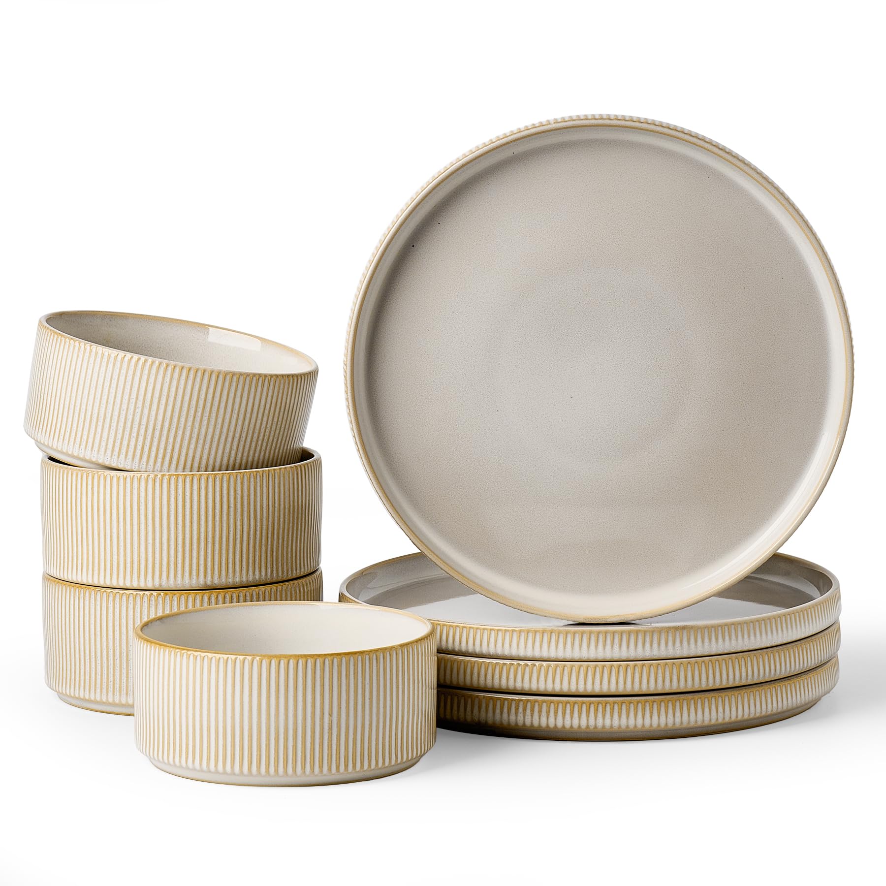 Famiware Star Ceramic Plates and Bowls Sets, 8-Piece Dinnerware Set for 4