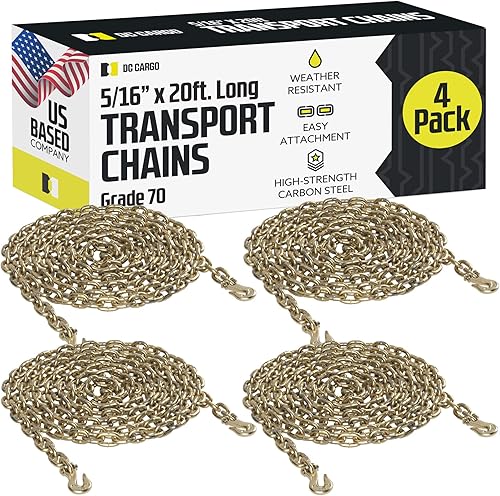 Cadenas de transporte de amarre de carga DC – Cadena de remolque resistente con cadena de grado 70 de 5/16 pulgadas, ganchos de cadena de troncos,