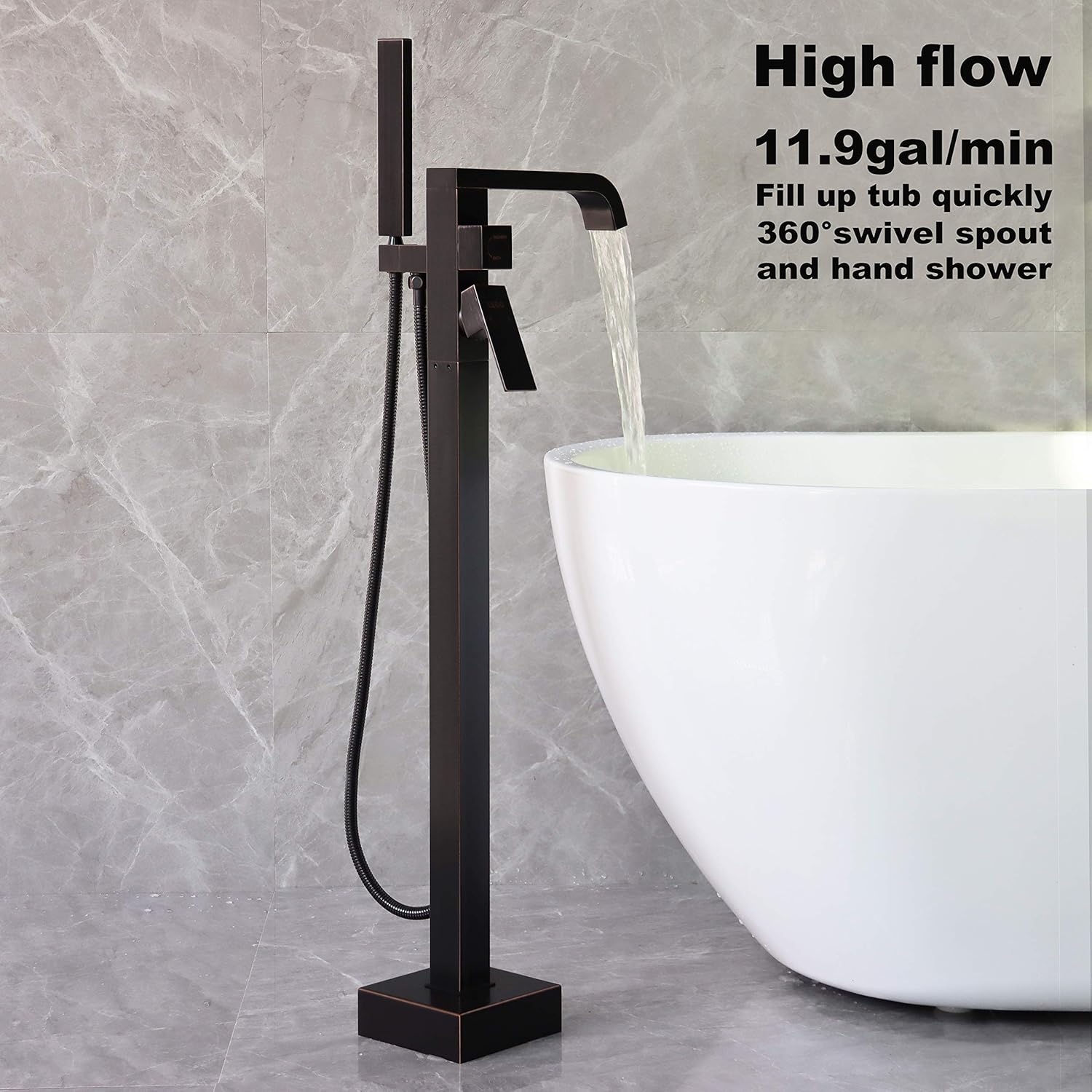 Oil Rubbed Bronze Freestanding Tub Filler with Hand Shower