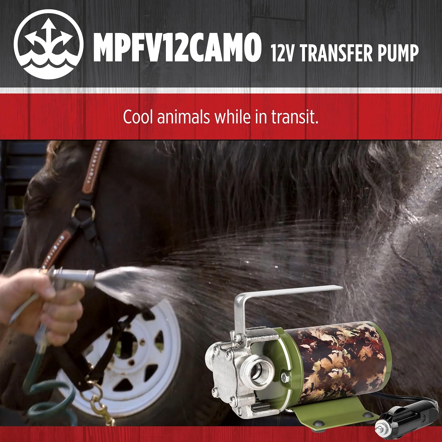 Red Lion MPFV12CAMO 12V, 300 GPH Non-Submersible Multi-Purpose Transfer Pump with Vehicle Power Adapter, Green Camo, 14942008