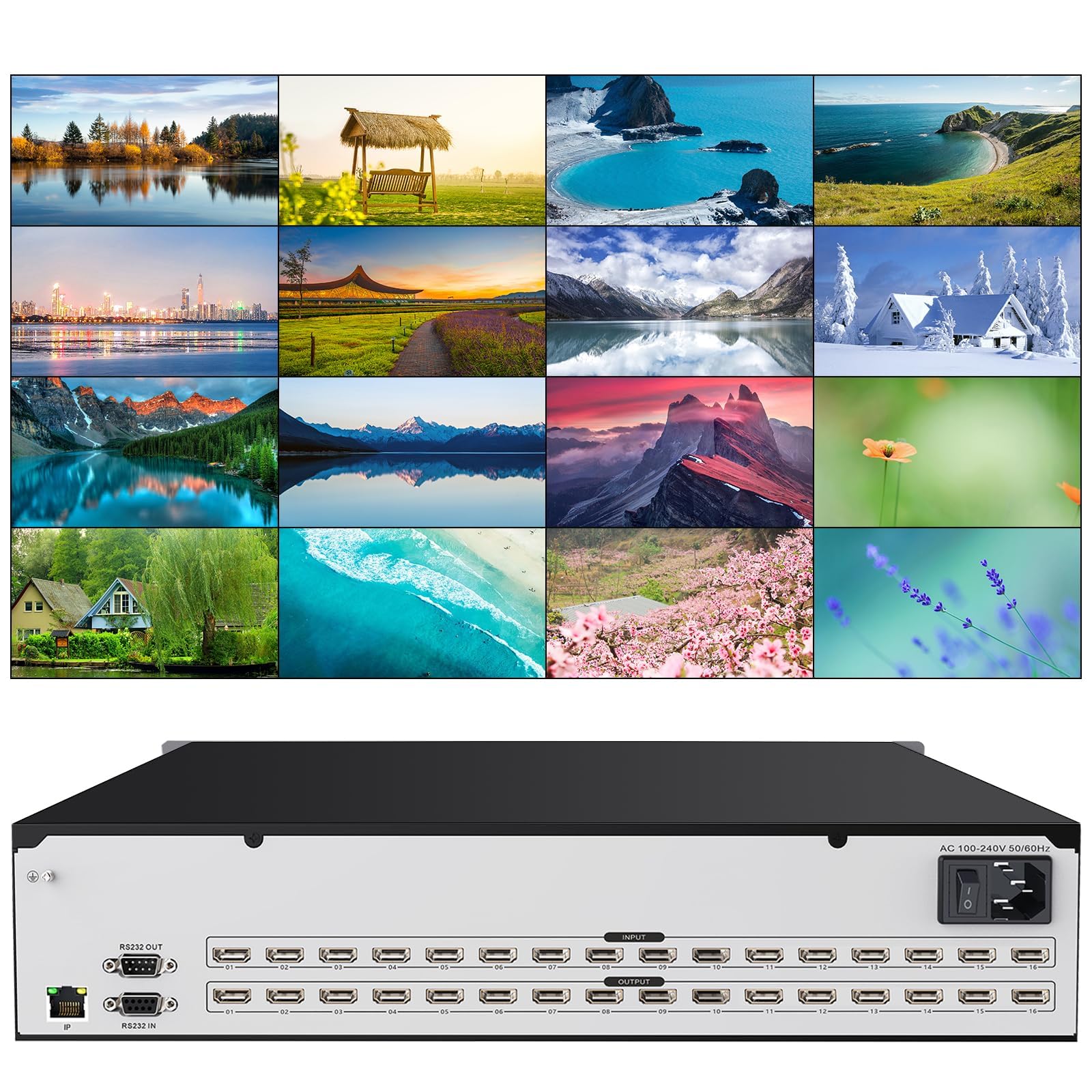 Conmutador de matriz HDMI 4K ICUIXIAN 16x16 4K @30Hz compatible con RS232/WEB GUI/EDID/HDCP decodificación/IR/Dolby Digital/DTS-HD, transmisión de audio principal, montaje en bastidor, matriz 4K,