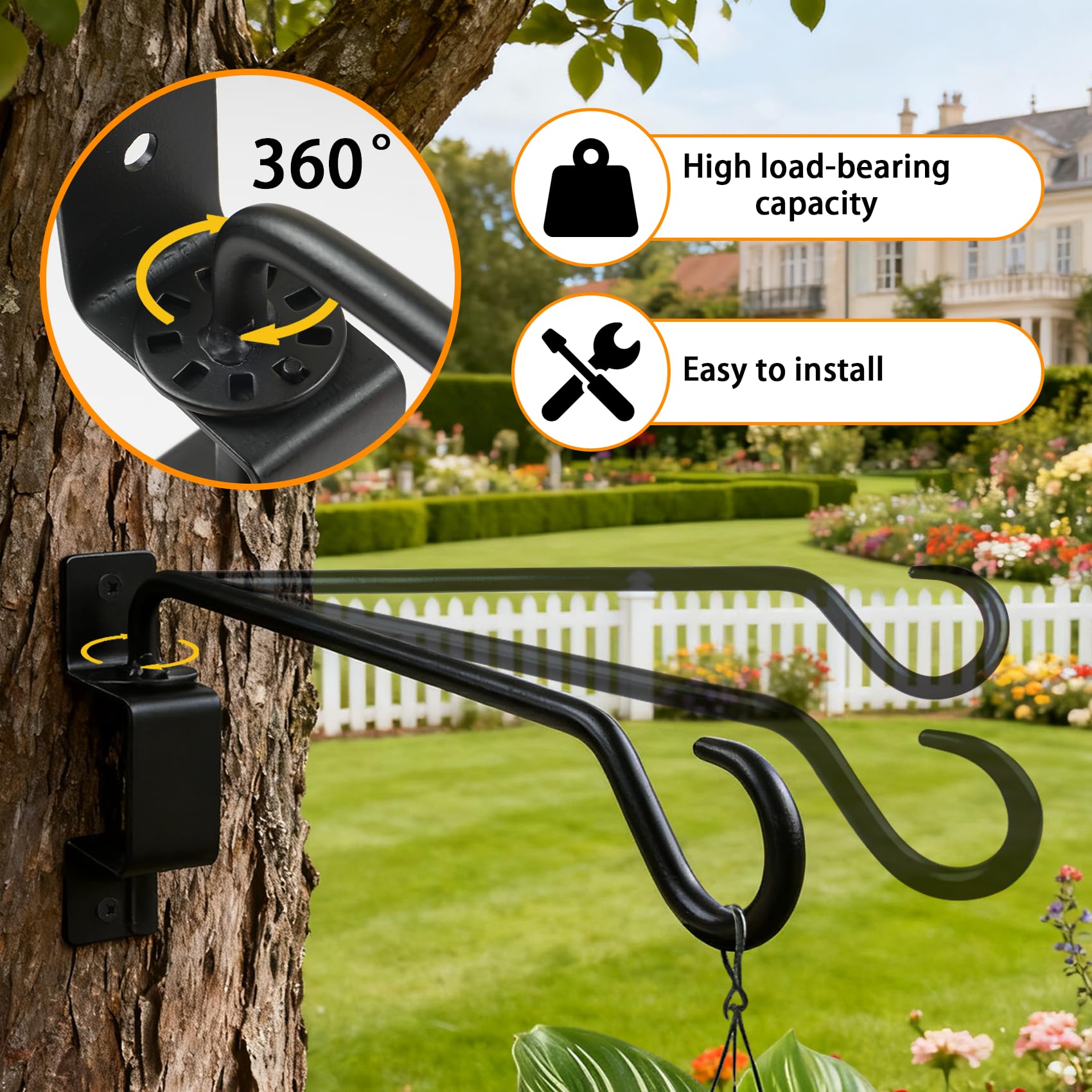40,6 cm Schwenkbarer Pflanzenaufhänger 2 Stück - Robuste Wandhalterung Pflanzenhalterungen mit 360° verstellbarem Haken, rostbeständige Metall Outdoor Pflanzenaufhänger für Blumenkörbe