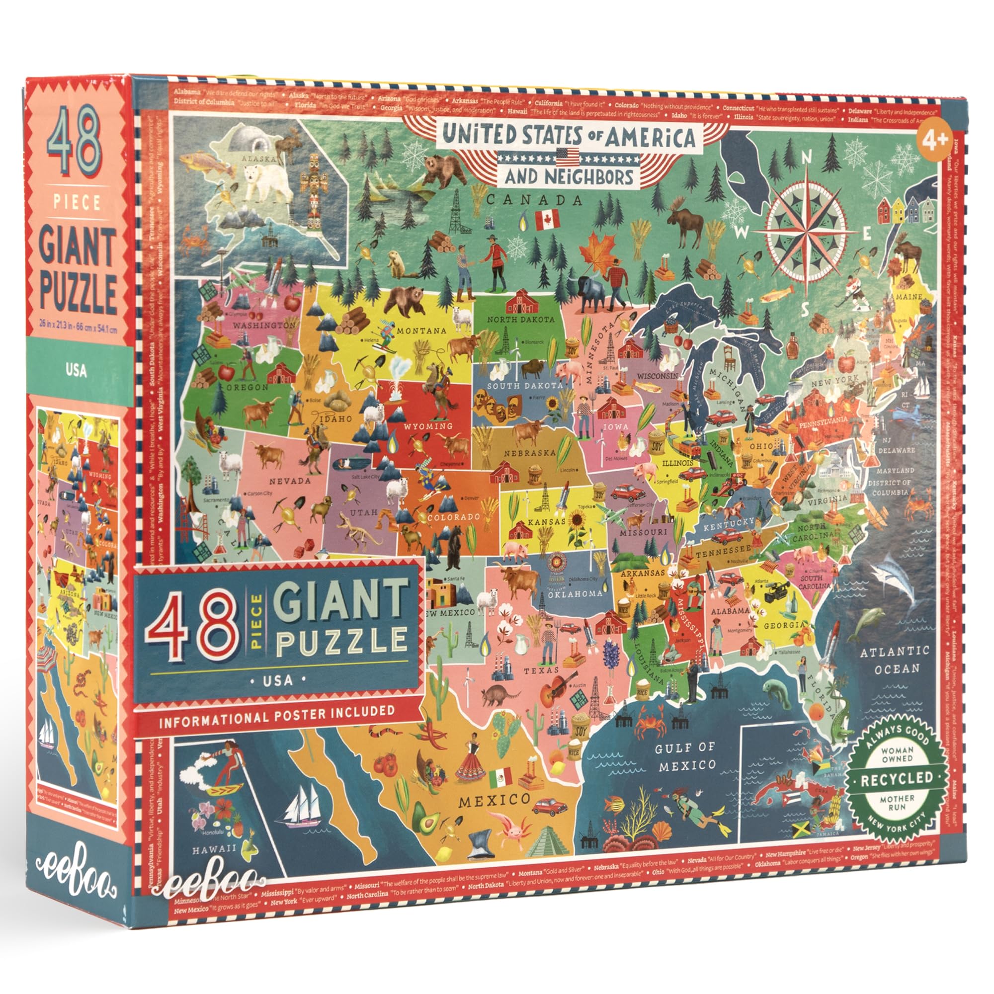 Amazon.com: eeBoo 48 Piece Giant Floor Puzzle - USA Map Children's