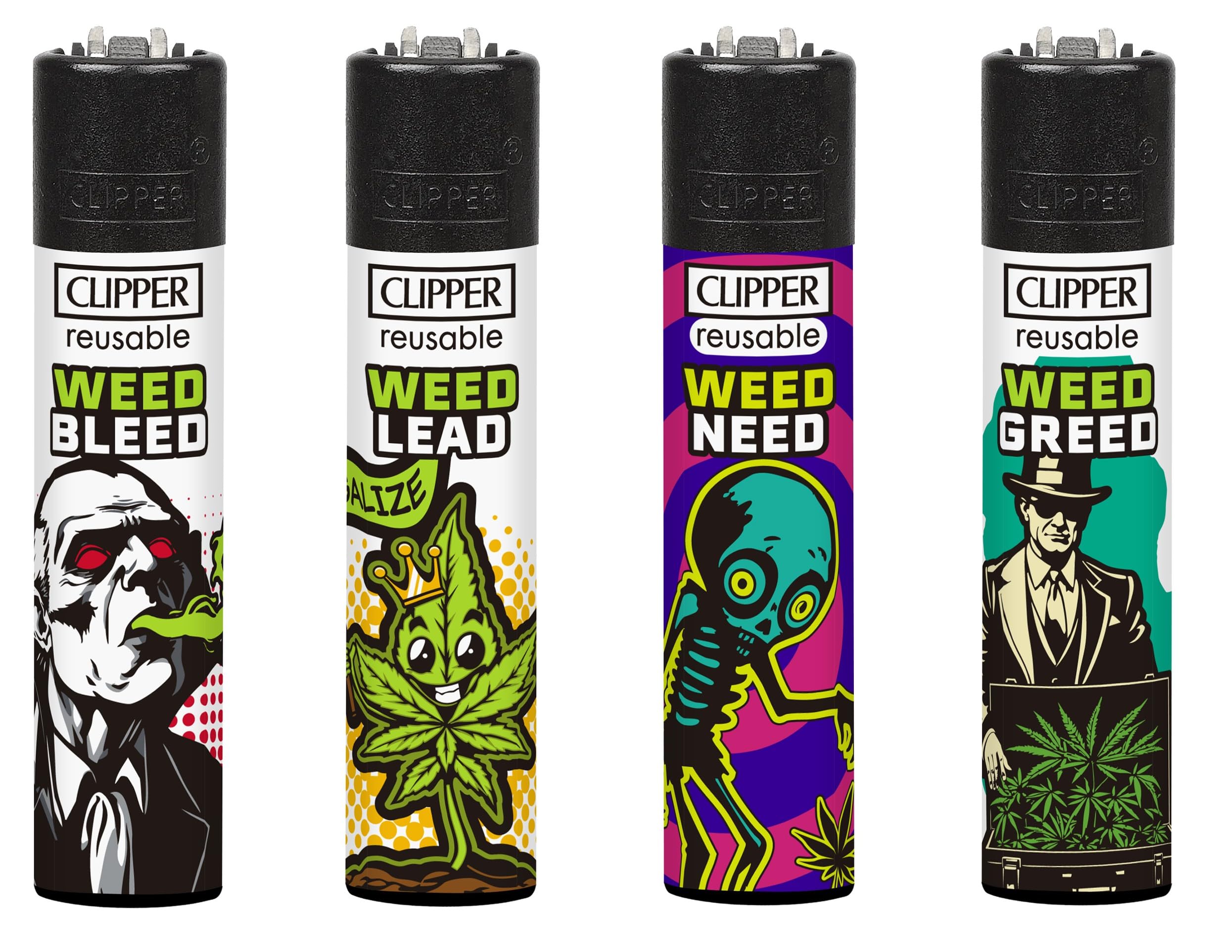 Ksp Partners Ltd E-Commerce Psycho Pattern 4 X Clipper Lighters- Weed Rhyme