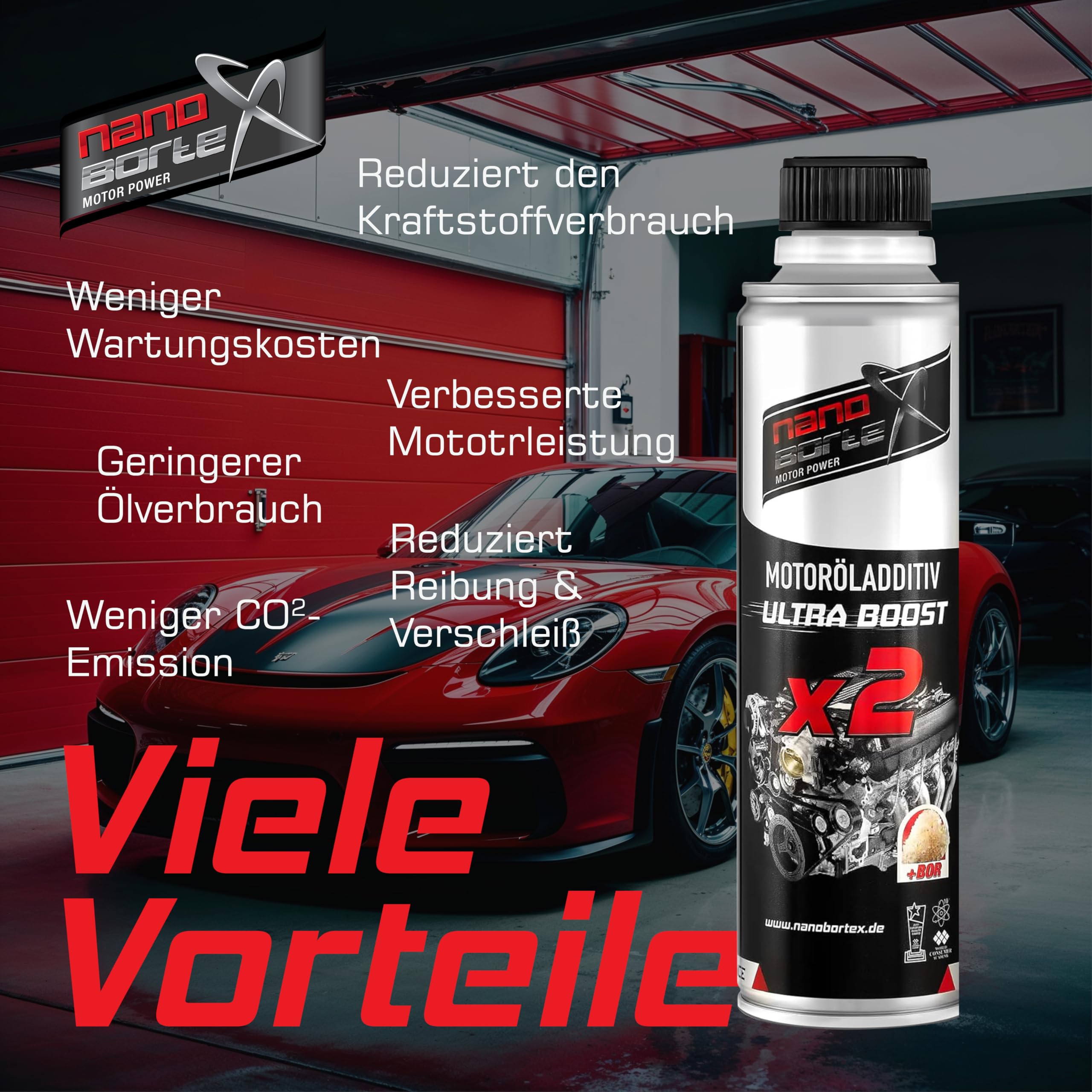 NanoBorTeX Ceramic Ultra-Boost Motoröladditiv 300ml - Hochleistungs-Keramik- und BOR-Verschleißschutz für weniger Reibung, höhere Motorlebensdauer, ruhigeres Motorverhalten & weniger Verbrauch