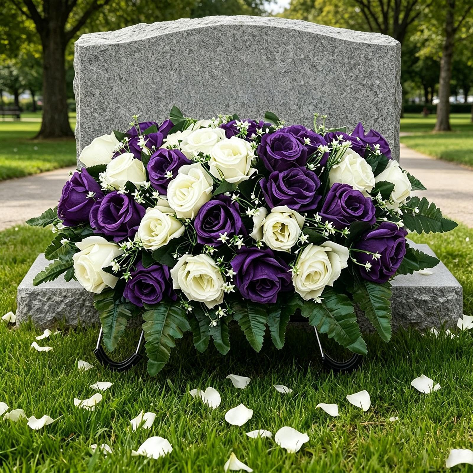Coussin Funéraire pour Cimetière Fleurs Artificielles pour Extérieur, | Composition Florale pour Tombe Pour Fête des Mères, Fête des Pères,