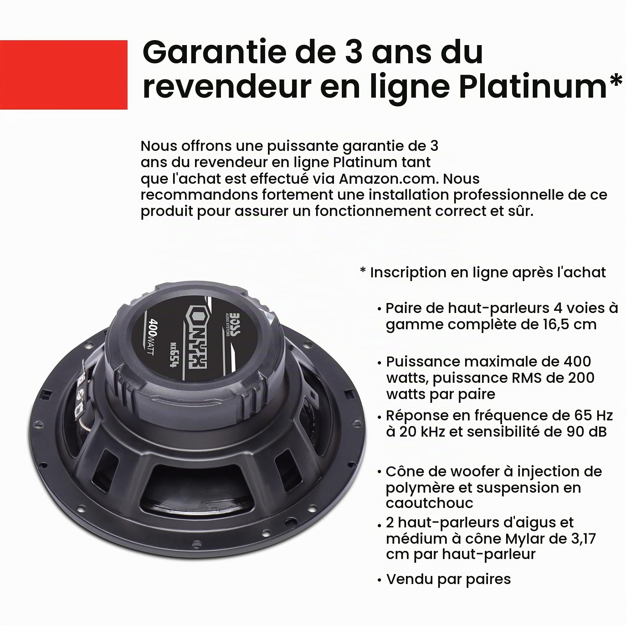 BOSS NX654 Enceinte de Voiture 4-Voies 400 W - Enceintes de Voiture (4-Voies, 400 W, 4 Ohm, 90 DB, 65-20000 Hz, 5,84 cm)