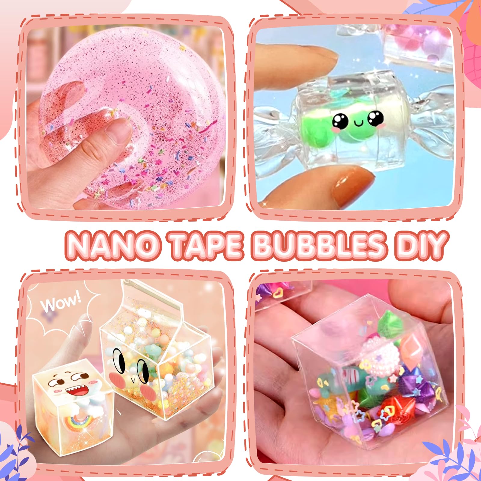 Nano Tape Bubbles, zestaw 65 sztuk, nano taśma dla dzieci z cekinami, zestaw do robienia baniek, zestaw "zrób to sam" dla dziewcząt, chłopców