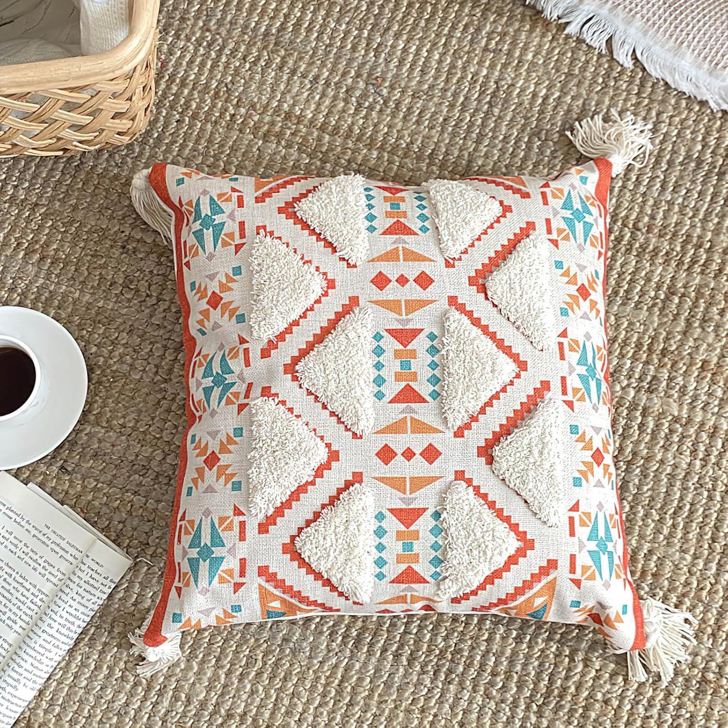 18x18 Boho Throw Pillow Covers Farmhouse Decorative Floral Square Couch Pillow Covers for Sofa Bedroom Living Room - Image 3