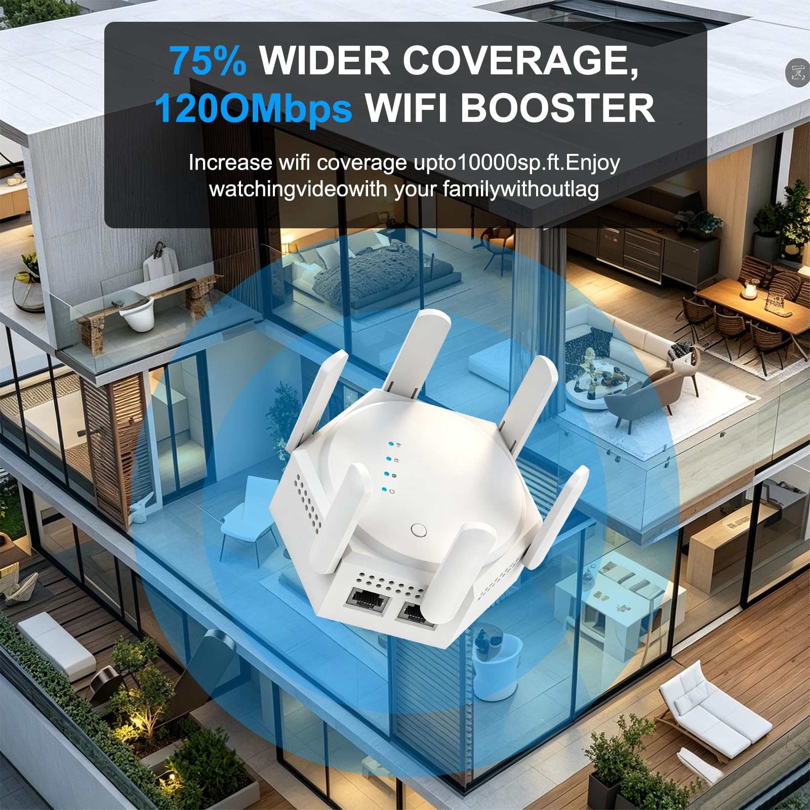 OBEST Ripetitore di Segnale WiFi, 1200 Mbit/s Dual-band con 6 Antenne | 5 GHz/2.4 GHz Amplificatore WiFi, LAN Gigabit, Modalità AP, Compatibile con Numerosi Router WiFi, Ideale per Casa e l'ufficio
