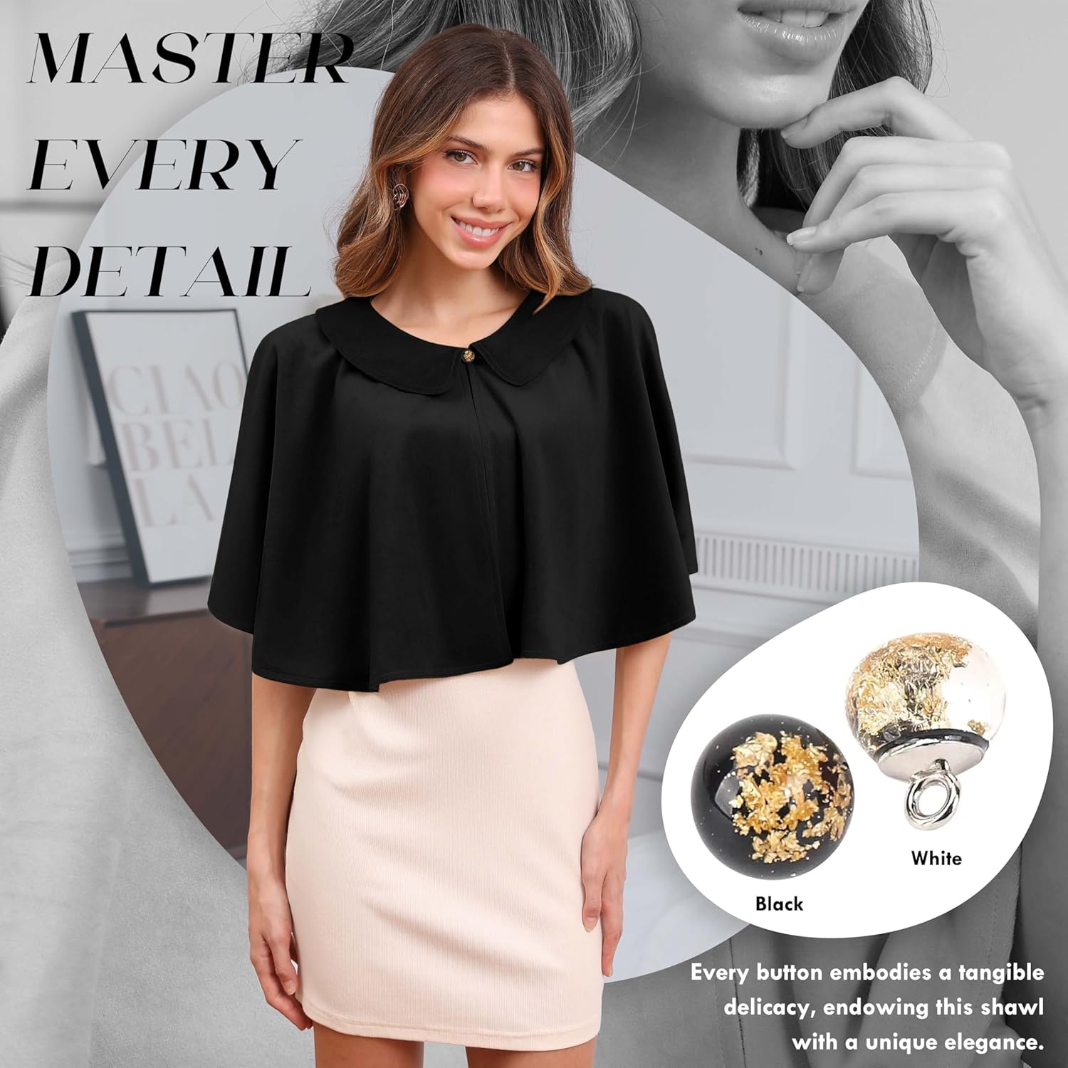 Shawl Wraps with Lapel Collar for Women, Soft Winter Cape for Evening Dresses, Lightweight Capelets Wedding Cover Up - Image 4