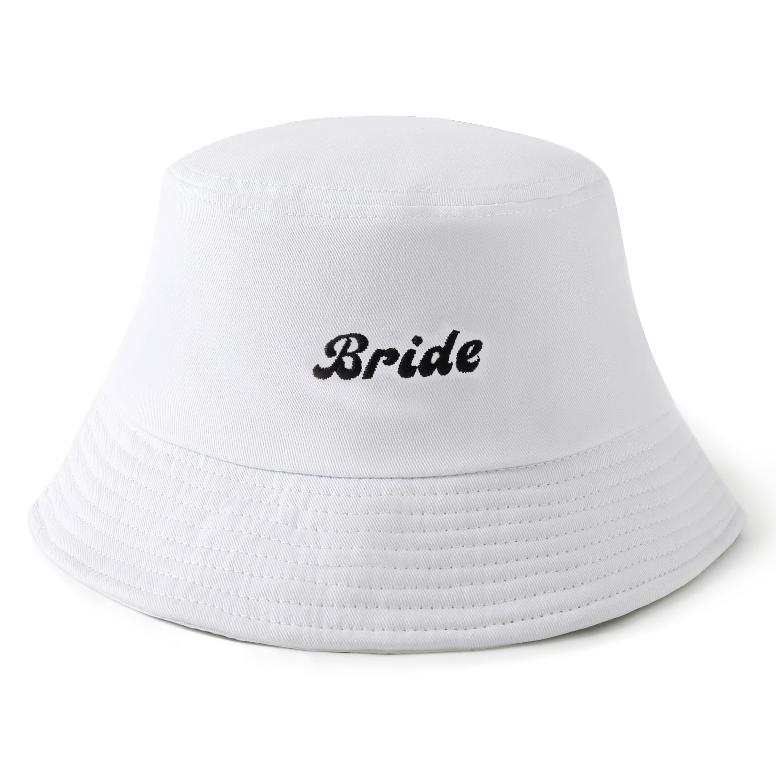 Coucoland White Bride Bucket Hat - Bride Beach Sun Hat Outfit Bachelorette Party Accessory for Wedding Engagement Outdoor