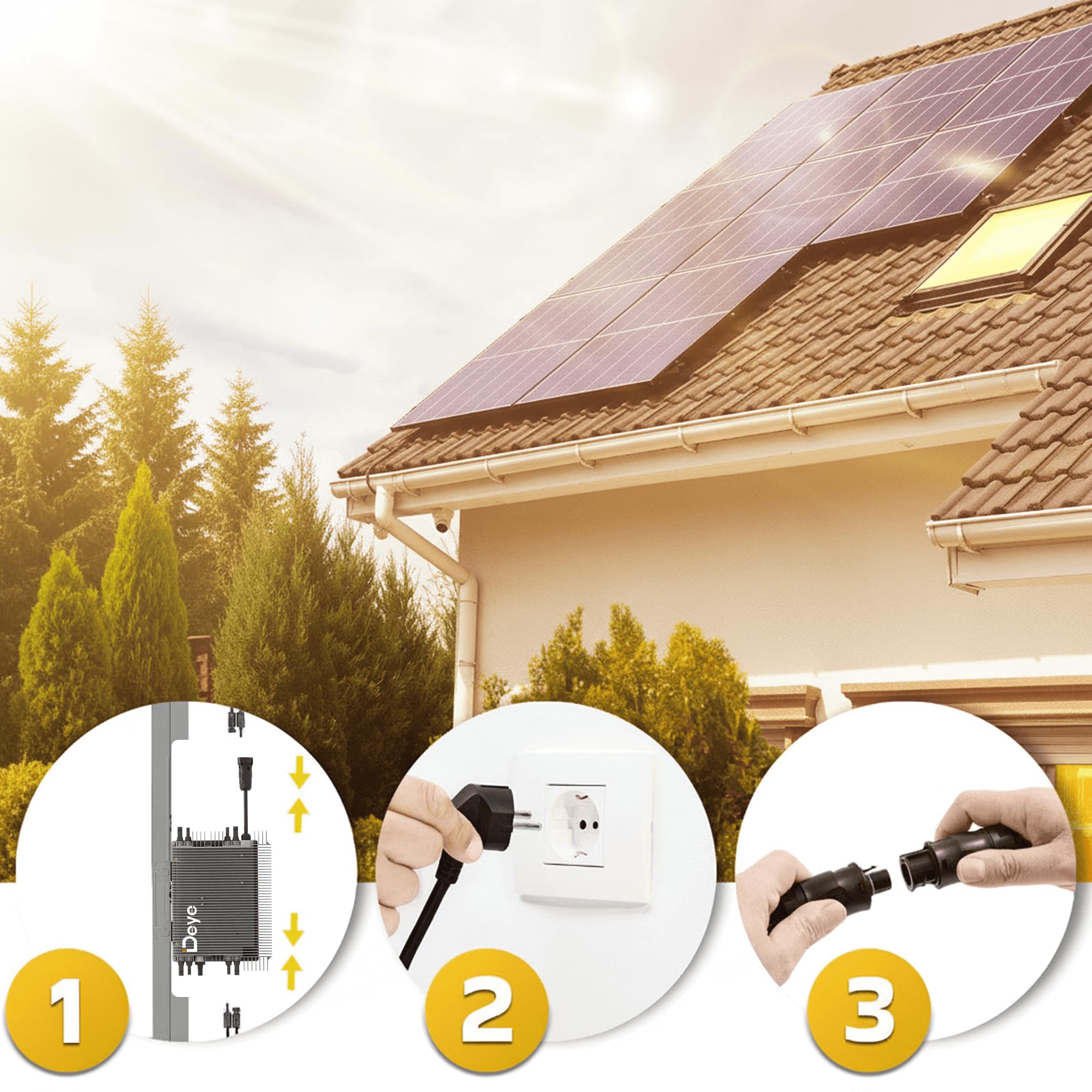 DEYE Mikro-Wechselrichter 2000 W SUN-M200G4-EU-Q0 inkl. 5m Anschlusskabel für Mini-PV Solaranlage Balkonkraftwerk, IP67 wetterfest, 4 MPPT, WiFi, Micro Inverter