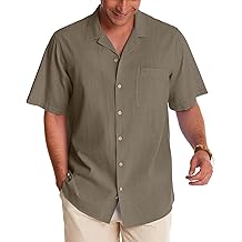 Mens Linen Shirts Cotton Hawaiian Shirts Short Sleeve Button Down Shirts Casual Summer Beach Tops