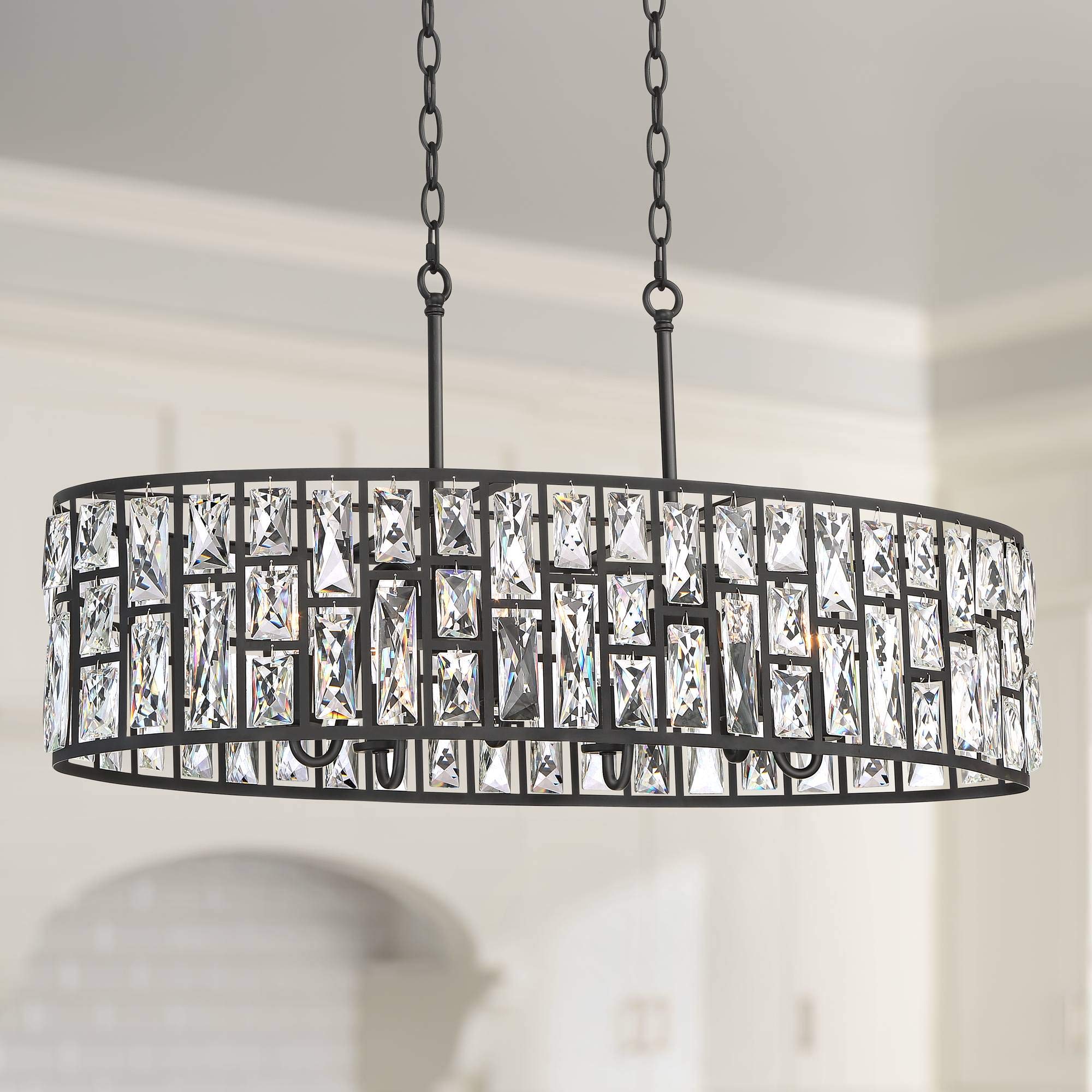 Vienna Full SpectrumSofie Black Linear Pendant Chandelier Lighting 32 1/2" Wide Modern Industrial Geometric Crystal Shade 6-Light Fixture for Dining Room Living House Home Foyer Kitchen Island
