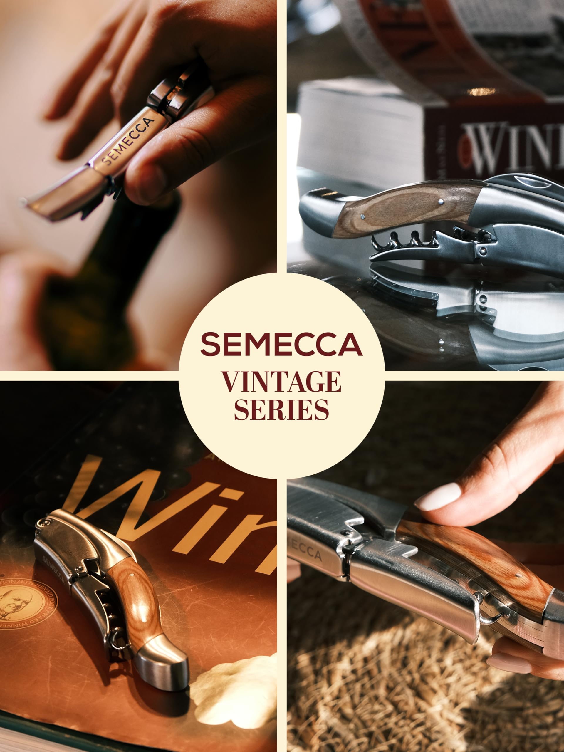 Abridor de vino - Sacacorchos profesional para camarero, llave de vino con doble bisagra, abridor de botellas de vino con caja de regalo de madera, regalo para amantes del vino (madera natural