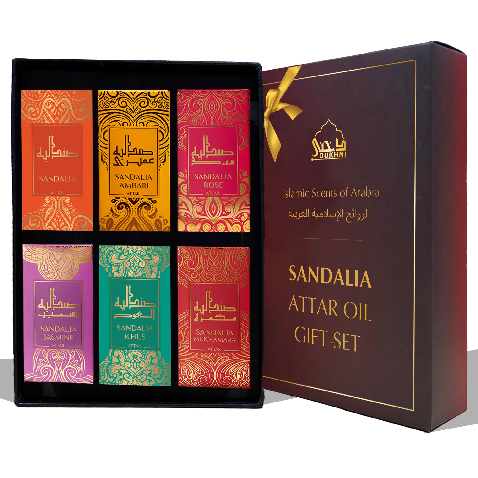 Sandal Attar Set by Dukhni |6 x 6ml Roll on Perfume Oils | Islamic Gifts