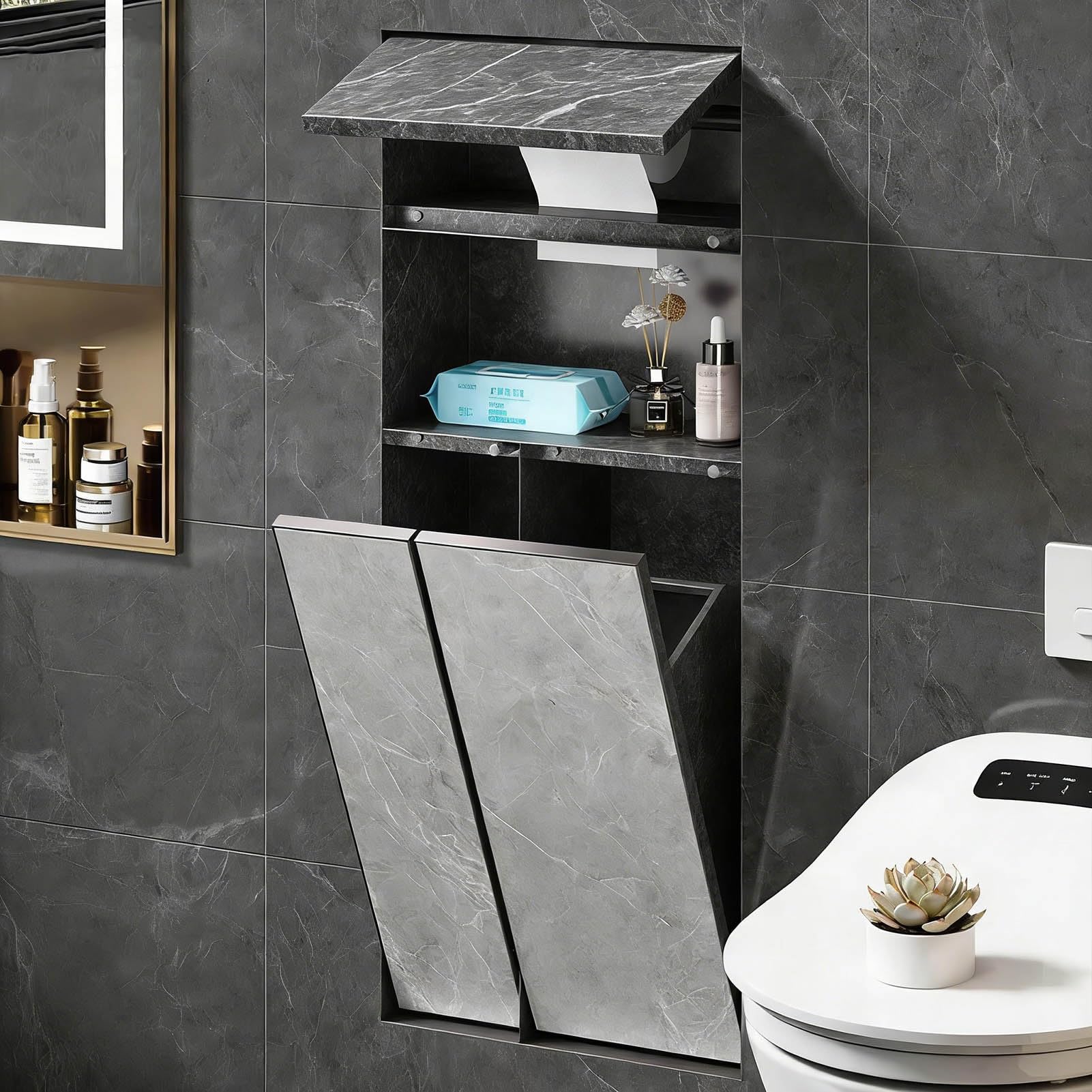 Nicchia Doccia Incasso Nicchia a Muro per Carta Igienica, Cestino per Rifiuti e Mobiletto, Porta Scopino per WC In Acciaio Inossidabile, Ideale per La Ristrutturazione del Bagno