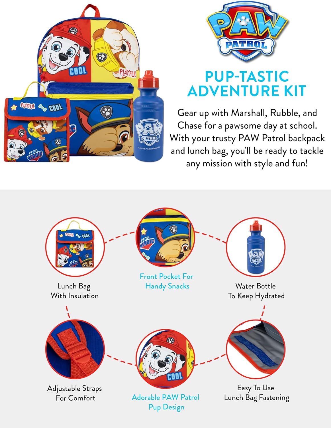 Paw Patrol Backpack With Lunch Box | Marshall, Chase And Rubble Boys Backpack | Boys School Bag | Blue One Size - Image 6