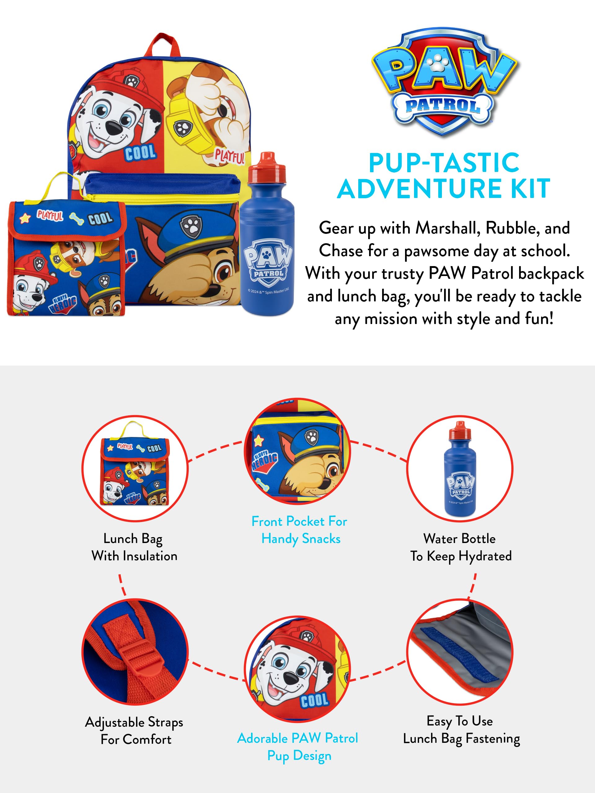 Paw Patrol Zaino Set Da 3 Pezzi | Marshall, Rubble E Chase Zaino Ragazzo | Zaino Scuola | Cartella Scoula | Borsa Per Bambini | Blu One Size