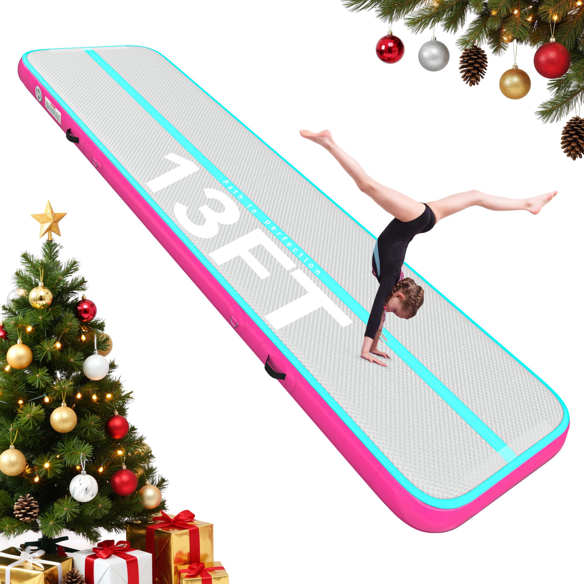 YITAHOME Air Gymnastics Mat 10ft/13ft/16ft/20ft Tumble Track Mat 4/8 Inches Thick Inflatable Tumbling Mat with Electric Pump & Carry Bag for Home Use/Tumble/Gym/Training/Cheerleading/Park/Water