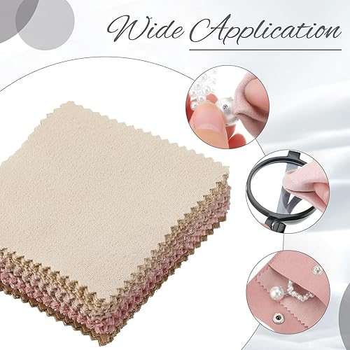 Miniatura 4 de Cunno Paquete de 120 bolsas de microfibra para joyas con paño de limpieza de 3.2 x 3.2 pulgadas, bolsa de embalaje de joyas con bolsas de botón a