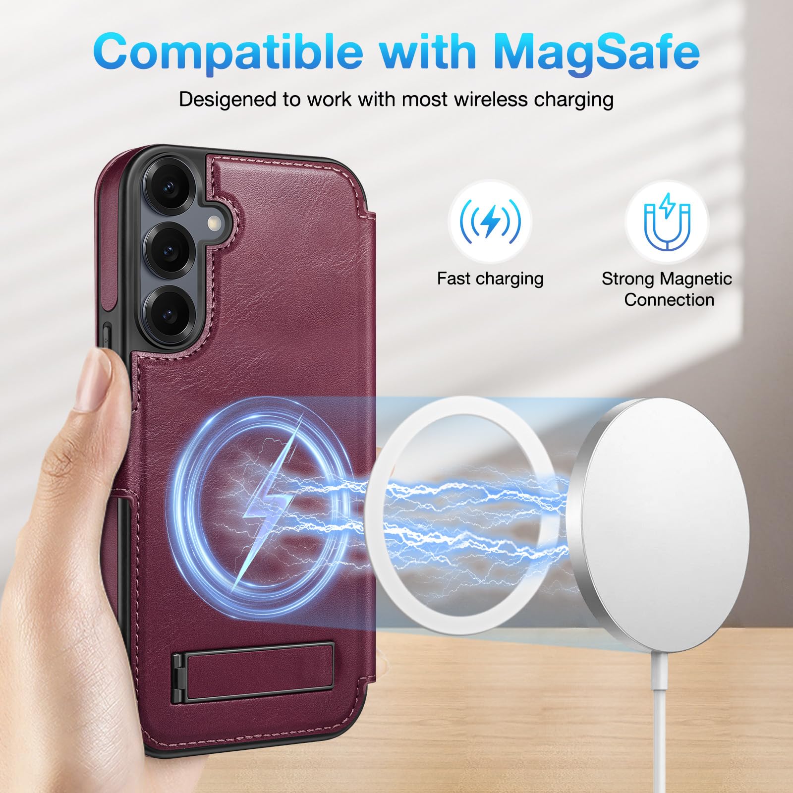 Custodia a portafoglio per Samsung Galaxy S25 [cavalletto invisibile integrato] [ricarica wireless] [3 slot per schede e blocco RFID] [pelle poliuretanica] custodia protettiva donna uomo per