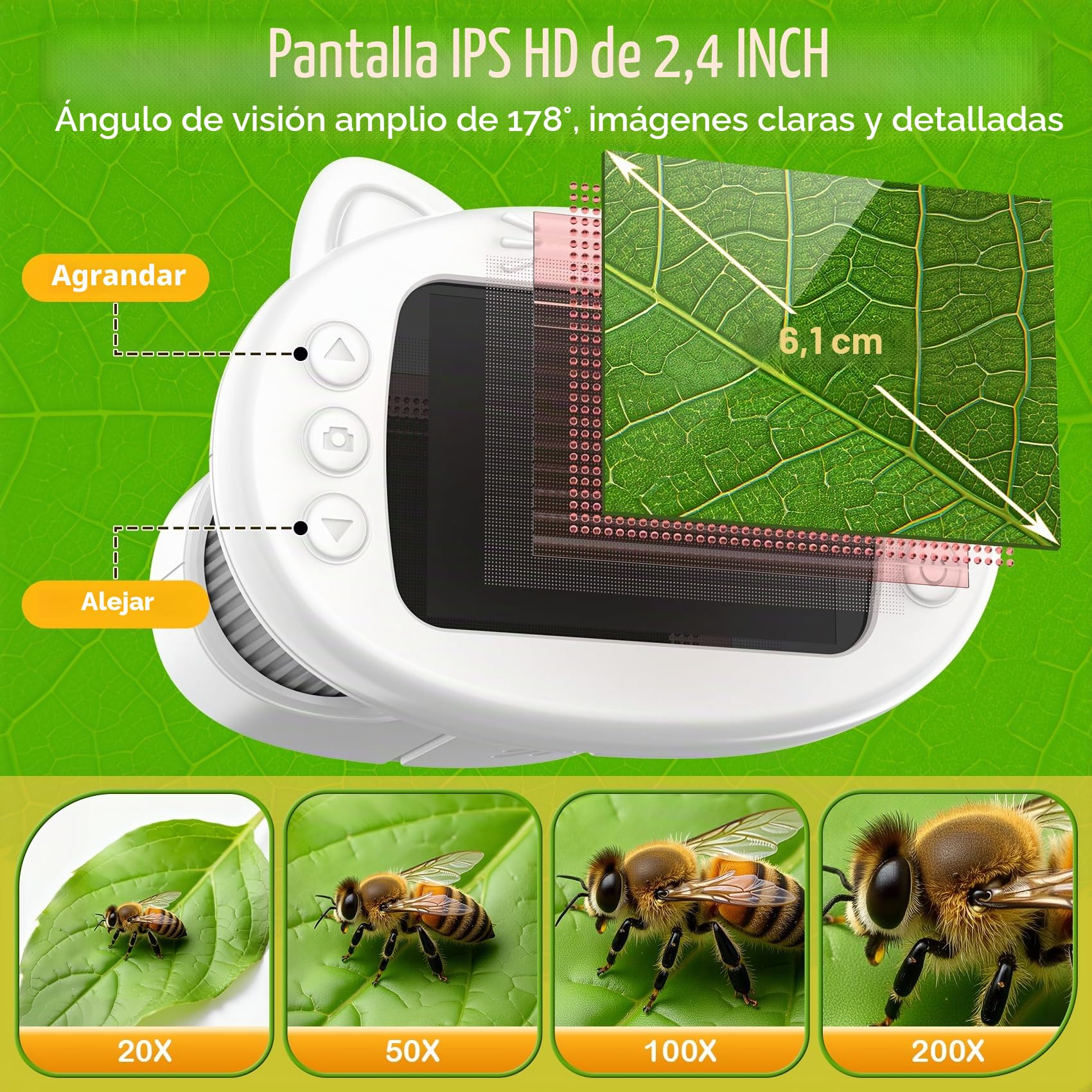 GlobalCrown Microscopio para niños,Microscopio Digital portátil de Bolsillo con 200x Aumento,Compatible con PC,Juguete Infantil Regalo para niños y niñas de 3 4 5 6 7 8 9 10 11 12 años