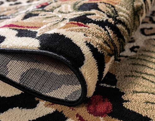 Miniatura 6 de Unique Loom Wildlife Collection - Alfombra inspirada en animales con diseño de bordes de guepardo, 5 x 8 pies, color marfilnegro