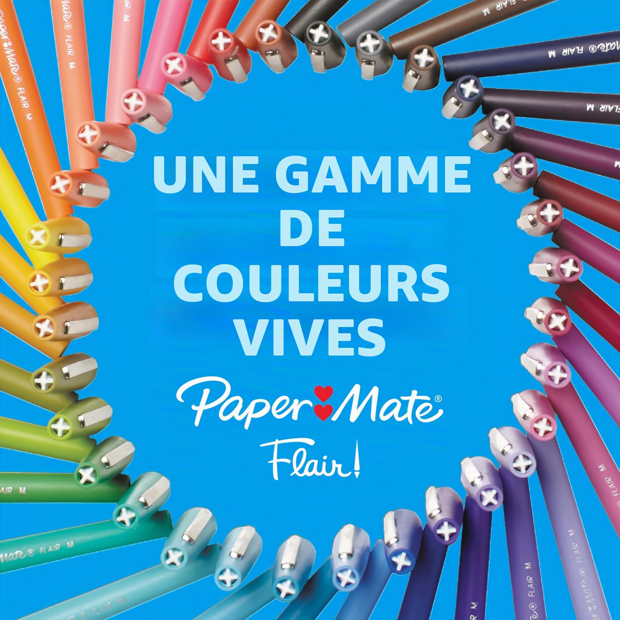 Paper Mate Flair Stylos feutres | Feutres de coloriage sans fuite à pointe moyenne (0,7 mm) | Encre bleue | Idéal pour écrirescrapbookingdessineretc. | Boîte de 36