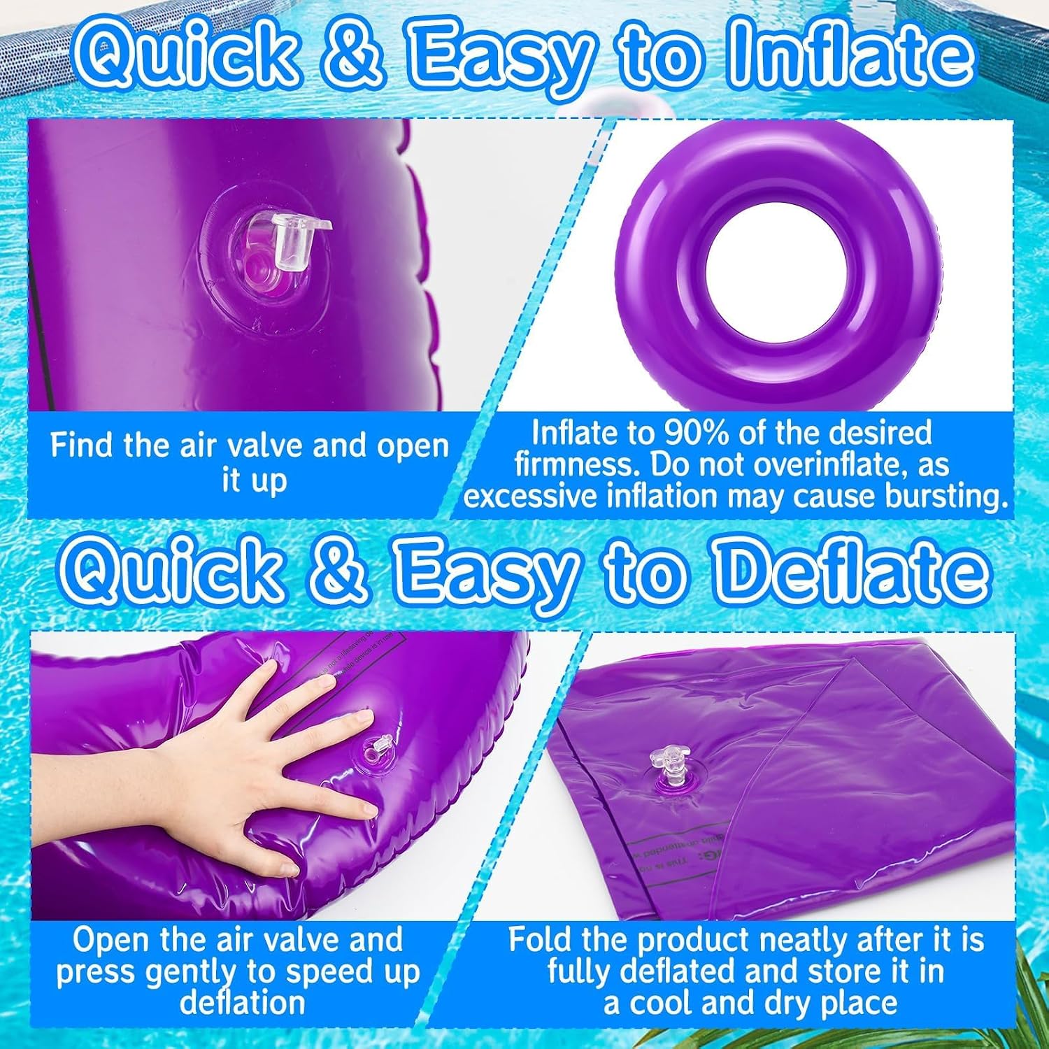 8 Pcs Inflatable Pool Float 28 Inches Purple Swim Tubes Bulk for Adult image 4