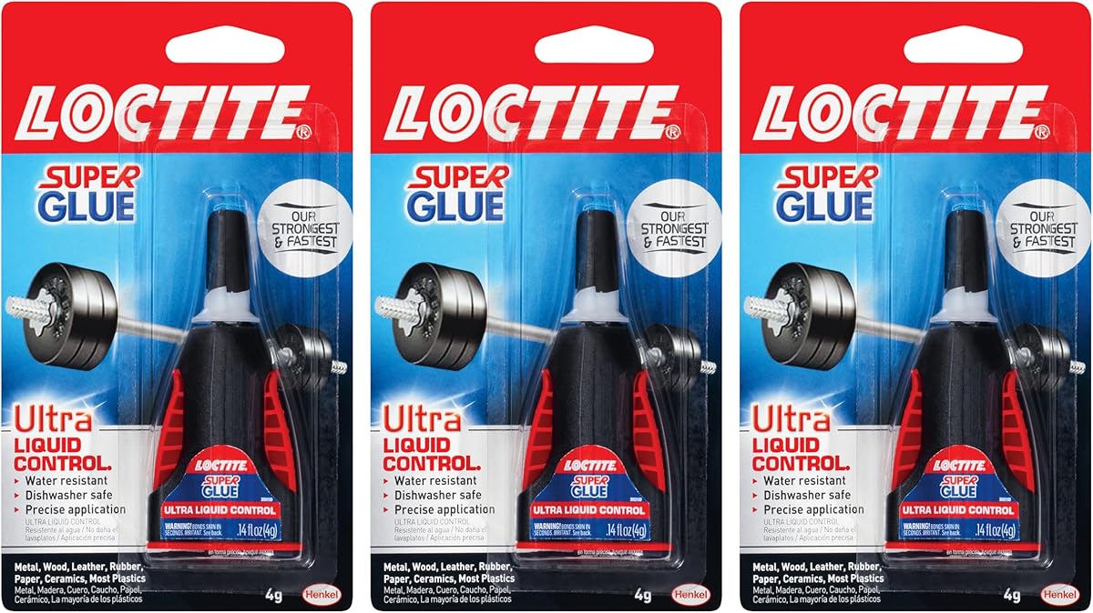 Loctite Super Glue Ultra Liquid Control, Clear, 0.14 fl oz Bottle, 3 Pack - Superglue for Plastic, Wood, Metal, Crafts & Repair, Cyanoacrylate Adhesive Instant Glue, Quick Dry