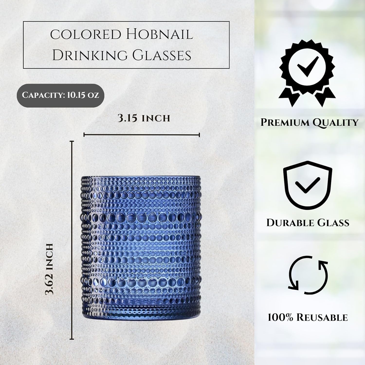 Hobnail Beaded Highball Drinking Tumbler Glasses | Set of 6 | Color, Vintage Bubble Design Whiskey Glassware, Old-Fashioned, Embossed Design for Water, Wine, Cocktail Embossed Heavy Glas, Rocks Glass - Image 3