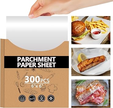 300PCS Thickened Precut Parchment Paper Sheets, 66 In Non-Toxic Square Burger Paper Sheet,Heavy Duty Burger Patty Paper for Pastry, Cookie Baking, Sandwich Wrapping, Food Storage White