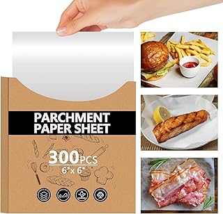 300PCS Thickened Precut Parchment Paper Sheets, 6×6 In Non-Toxic Burger Paper Sheet,Heavy Duty Burger Patty Paper for Baking, Grilling, Seperating Patty, Comes in Convenient Packaging, White