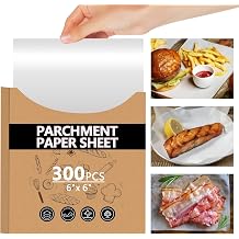 300PCS Thickened Precut Parchment Paper Sheets, 66 In Non-Toxic Square Burger Paper Sheet,Heavy Duty Burger Patty Paper for Pastry, Cookie Baking, Sandwich Wrapping, Food Storage White