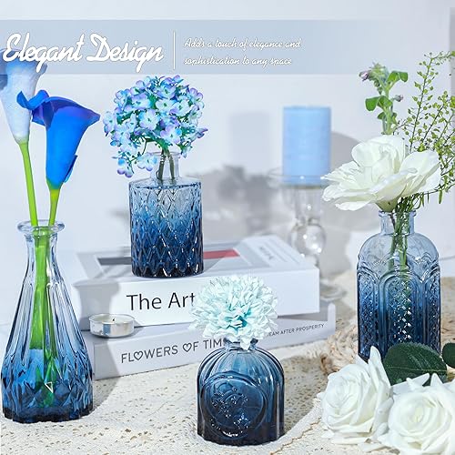 Miniatura 5 de 24 piezas de jarrones de vidrio azul para brotes, jarrones pequeños para flores, perfectos para centros de mesa en fiestas, baby showers, bodas,