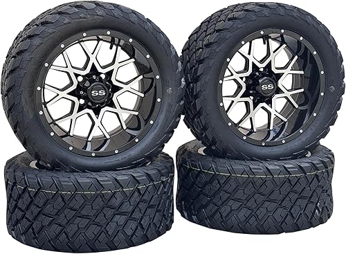 Vista 85 de Juego de 4 ruedas y neumáticos para carrito de golf Phantom en negro brillante de 14 pulgadas, neumáticos todoterreno de 23x10-14, certificación 14