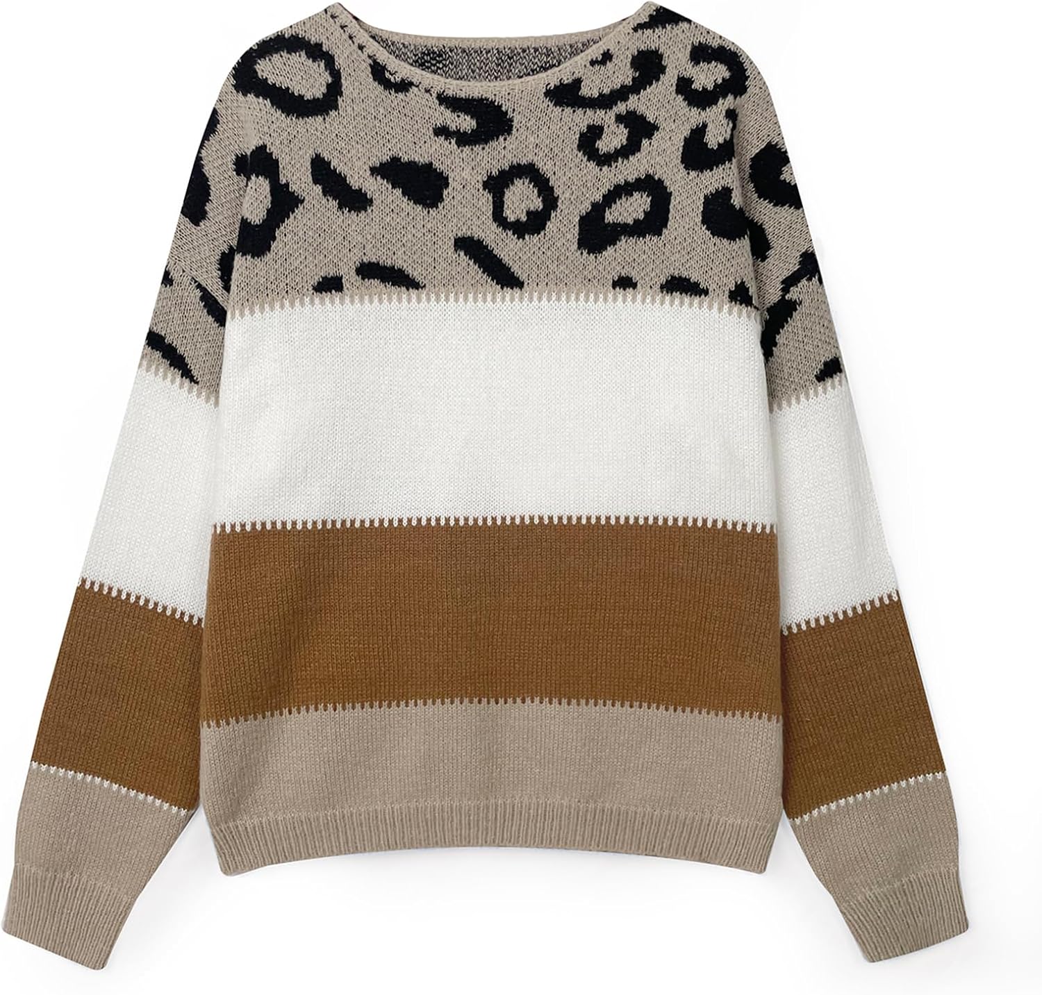 Women’s Oversized Knit Sweater, Casual Long Sleeve Pullover, 2025 Fall Winter Top, Leopard Soft Long Sleeve Knitwear - Image 6