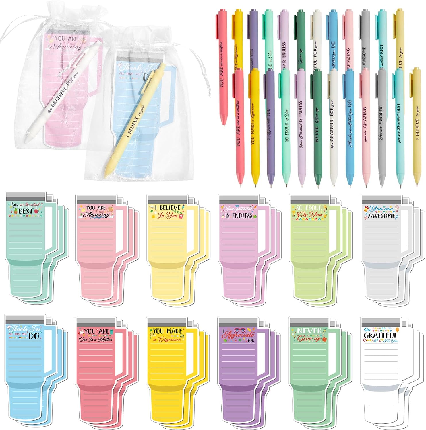 party greeting 36 Set Employee Appreciation Gifts Tumbler Cup Stick Notes Bulk for Teachers Nurse Coworker Staffs Inspirational with Cup Notepad Ballpoint Pens Organza Drawstring Bags Thank You Gift