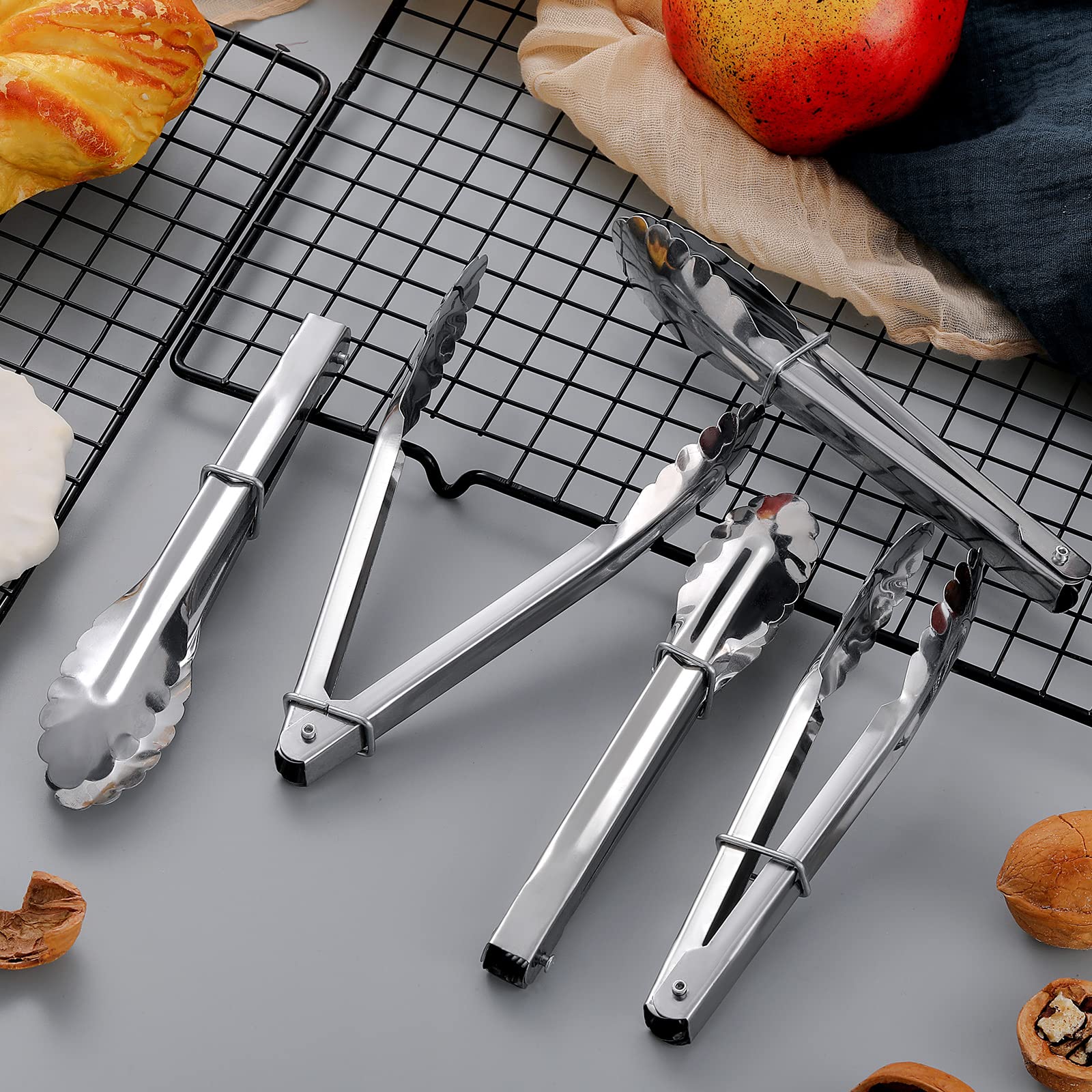 50 pinzas de cocina pequeñas de acero inoxidable de 7 pulgadas con anillos deslizantes, mini pinzas para servir para cocinar alimentos y ensaladas a la parrilla