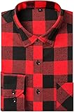 DOKKIA Men's Casual Dress Long Sleeve Buffalo Plaid Checkered Fitted Flannel Shirt Large Red Black Buffalo