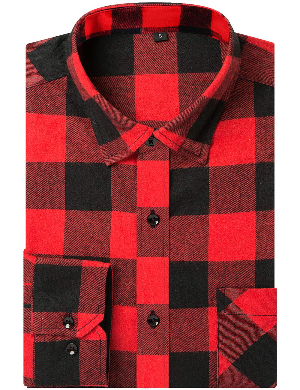 DOKKIA Men's Casual Dress Long Sleeve Buffalo Plaid Checkered Fitted Flannel Shirt Large Red Black Buffalo