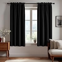 Deconovo Blackout Curtains 42x63 Black - Thermal Insulated, Noise Reducing Rod Pocket Drapes, OEKO-TEX Certified Room Darkening Panels for Bedroom, 2 Pack