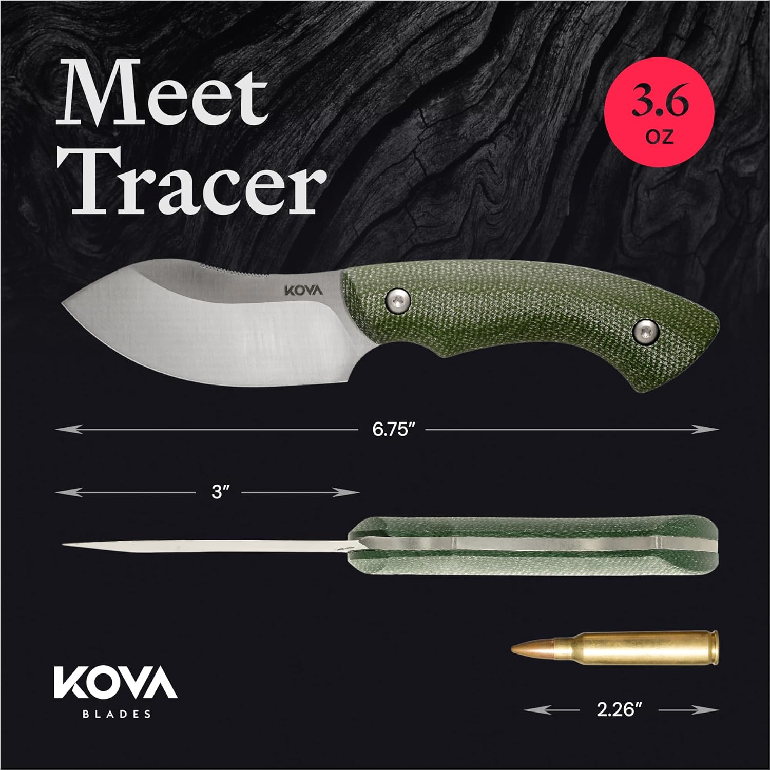 KOVA Personalized Tracer Fixed Blade Knife w/Kydex Sheath – Custom Engraved Outdoor EDC Knife for Hunters and Anglers, Gift-Ready for Anniversary Birthday Christmas for Husband Dad Brother